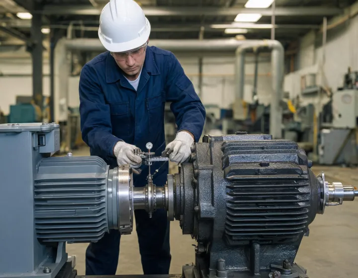 Helical gear reducer housing aligned to a motor adapter on a plant floor